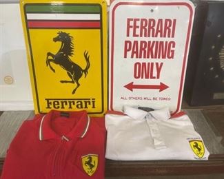 #1238 • 2 Ferrari Signs and 2 Farrari Collared Shirts