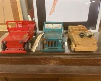 #1242 • 3 Jeeps, two Tonkas one wooden one hot wheel