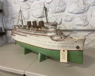 #1252 • Antique Folk Art Scratch Made Wooden Steam Ship Model 1920s