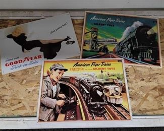 #2264 • 2 American Flyer Trains Signs and Goodyear Sign