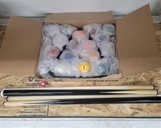 #2316 • Billard Balls and 2 Pool Cues