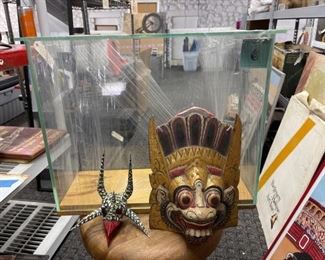 #2556 • Display Case with Two Decorative Masks