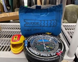 #2564 • Formula 1 Championship Grand Prix Racer. Ferrari club helmet and budge bags