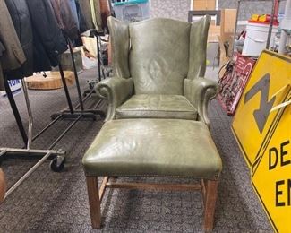 #2708 • Green Chair with ottoman