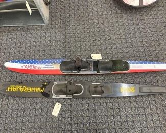 #3012 • 2 Vintage Water Skis Maherajah and Taperflex Slalom Skis