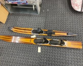 #3018 • 2 Competiton Slalom Wood water skis. Custom made Checkmate Racing and Maherajah