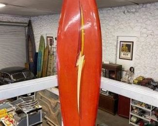 #3524 • LIGHTING BOLT Surf Boards Hawaii Shapped by Peter Trombly V Tail Fixed Keel 7ft