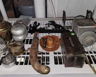 #3616 • 1906 German Award Cup Silver, Vintage Lanterns, Canteens, Pirate Flint Pistol and Misc Decor