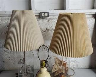 #3642 • 2 Vintage Butterfly Speciman Diorama Display Lamps and Vintage Tan Floral with Bird Lamp