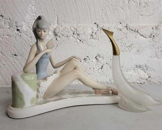 #3676 • Beautiful Porciline Ballerina Figure and Dolphin Decanter