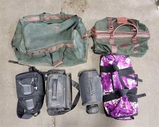#3686 • 3 Travel Bags: Orvis Leather Canvas Duffles, LLBean Purple Duffle, 3 Camera Bags