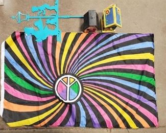 #4018 • 2 Bird Houses, Colorful Peace Flag and Yard Decorations