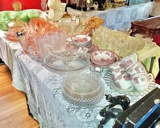 Fire King Jadeite Dinnerware, Pink "Poinsetia" Depression Glass, Candlewick