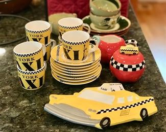 New York Taxi demitasse set with cookie plate and cream and sugar