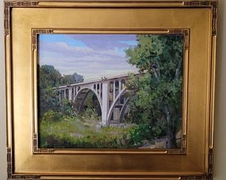 Original oil by listed artist Felice Hrovat... Colorado Street bridge