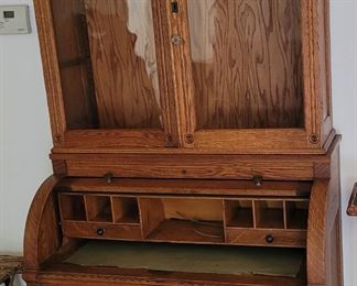 Vintage bookcase/ secretary with roll top