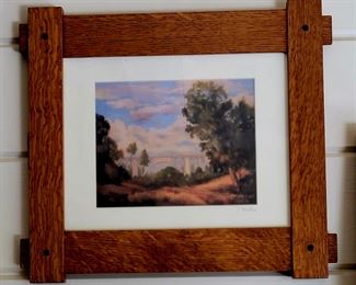 Signed arts and crafts lithograph with custom frame