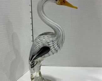 Blown glass egret bird 12 in tall
