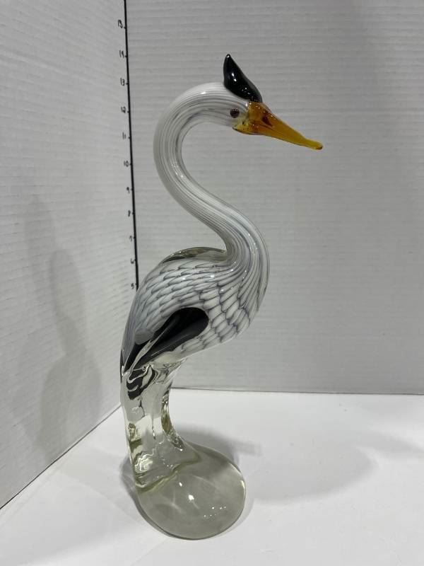 Blown glass egret bird 12 in tall