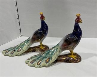 Alcobaca SA Leart Portuguese peacock figurines 9 in long