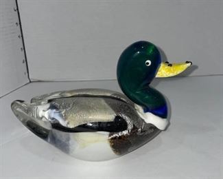 Glass mallard duck figurine 8 in long