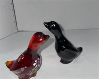 Fenton hand painted goose figurines (2)