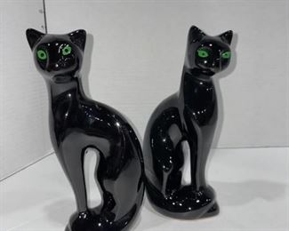 MCM art deco ceramic cat figurines (2) 8.5 in tall each
