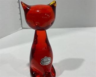 Rainbow blown glass cat figurine 5 in tall