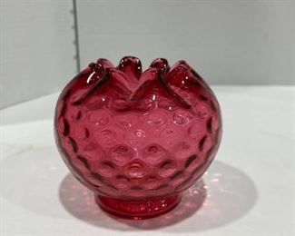 Fenton cranberry inverted hobnail bowl 4 in tall