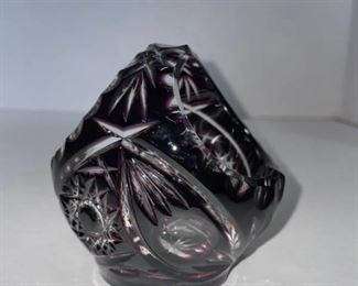 Amethyst bohemian cut crystal egg basket 4 in tall