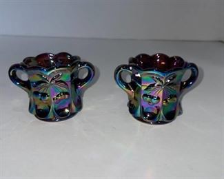 Moser amethyst carnival cherry and cable sugar dishes 2 in tall