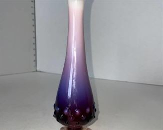 Fenton plum ombré opalescent hobnail swung bud case 7 in tall