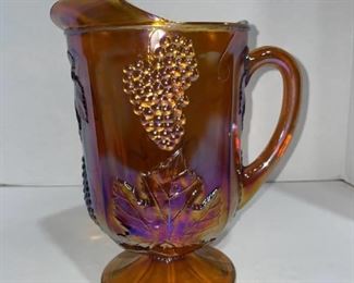 Harvest amber carnival glass pitcher
