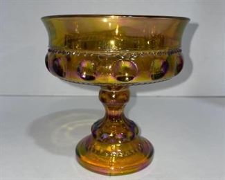Indiana amber carnival kings crown glass compote 5.5 in tall