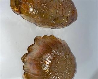 Indiana amber iridescent carnival glass bowl and dish