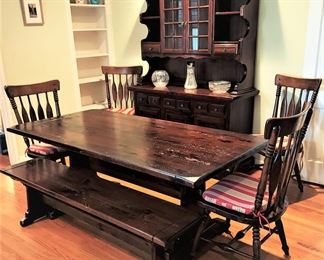 Dining Room Table, Chairs, Bench and Hutch with Buffet