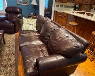 Leather couch and recliner in great condition and quality material. 