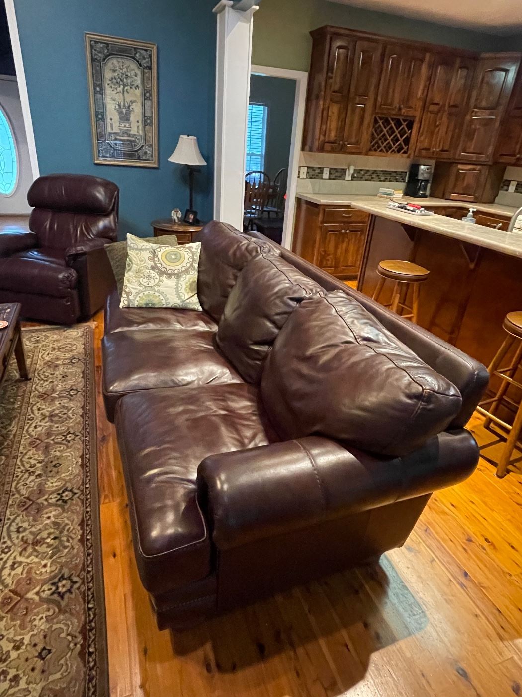 Leather couch and recliner in great condition and quality material. 