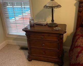 Bedside nightstand with drawers and lamp. Real wood with quality material 