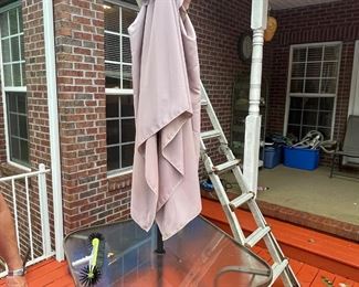 Umbrella stand and glass top table 