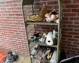 Wicker shelf with mis. Items 