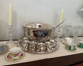 Silverplate punch bowl set