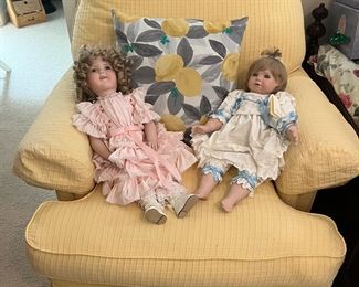 Pair of yellow upholstered chairs