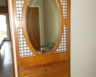 Ornate oak entry mirror