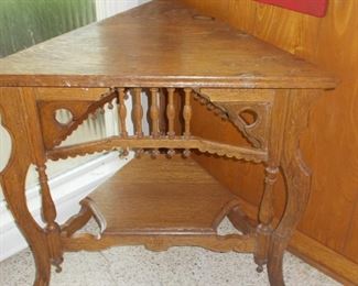 Antique tri-corner lamp table