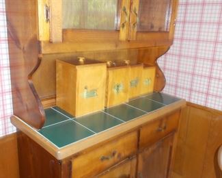 Hand crafted kitchen hutch and wooden canister set