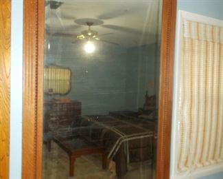 Very large oak beveled mirror