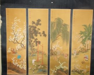 Antique Japanese 4 panel scroll