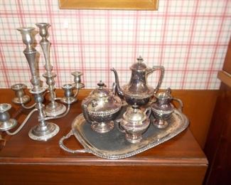Sterling candelabra set Cresent plate tea set