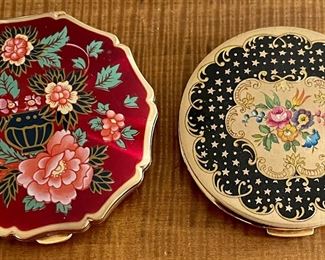 2 Vintage Floral Stratton Powder Compacts With Puffs And Mirror 